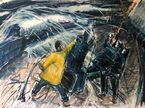 Photo de Peinture illustrant des marins dans une bâteau dans la tempête