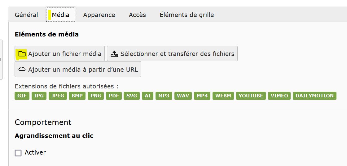 Ajout un média de la médiathèque